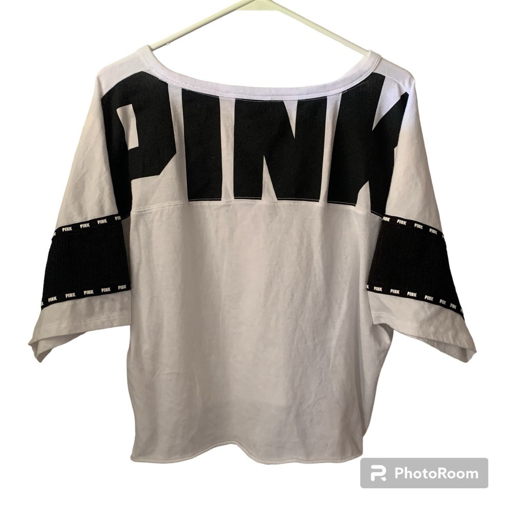 PINK Victoria Secret Cropped Color-block Varsity Tshirt